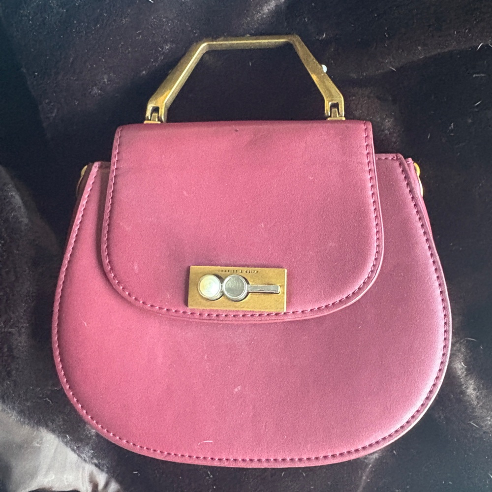 Charles & Keith Pink Clutch with Gold Hardware